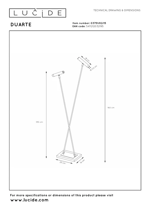 Lucide DUARTE - Floor lamp - 2xG9 - Grey iron | Vibes - technical